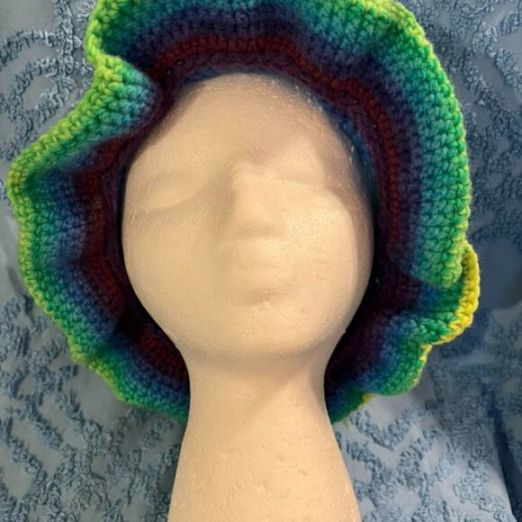 🐻Adult Bucket Hat - New Handmade Blue and Purple Toned - 7.5" Cap - Picture 2 of 6